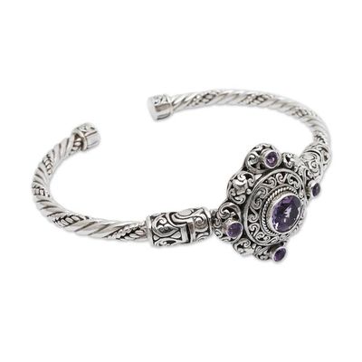 Alternate image for Balinese Amethyst and Sterling Silver Cuff Bracelet Mahameru Purple