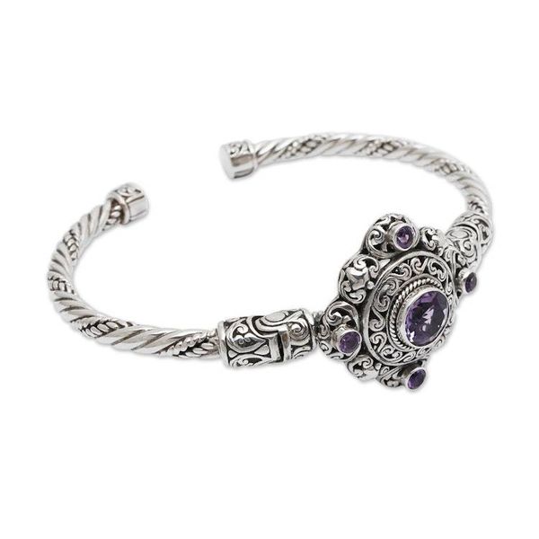 Alternate image for Balinese Amethyst and Sterling Silver Cuff Bracelet Mahameru Purple