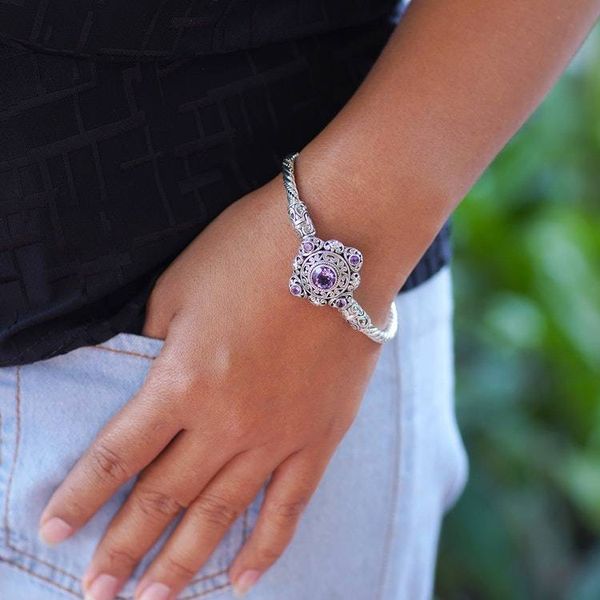Alternate image for Balinese Amethyst and Sterling Silver Cuff Bracelet Mahameru Purple