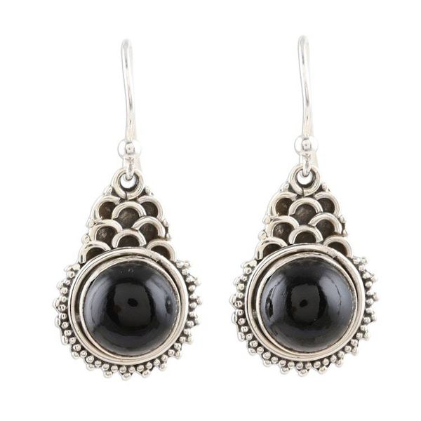 Alternate image for Black Onyx Earrings Set in Sterling Silver Scales of the Sea