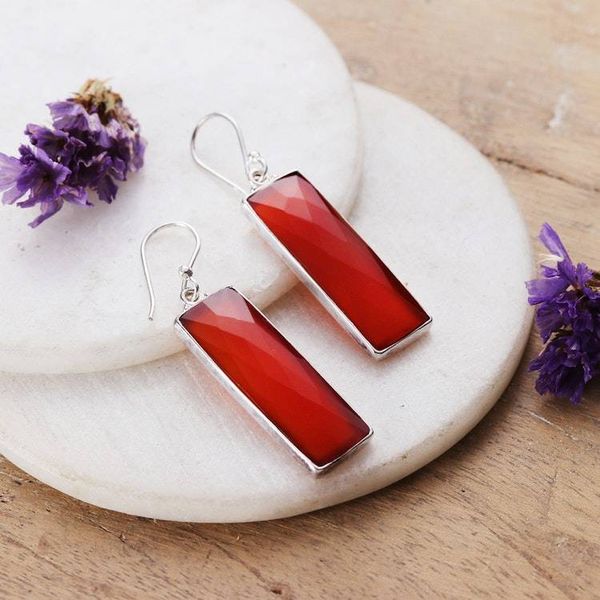 Alternate image for Natural 28-Carat Checkerboard Cut Carnelian Dangle Earrings Idol of Courage