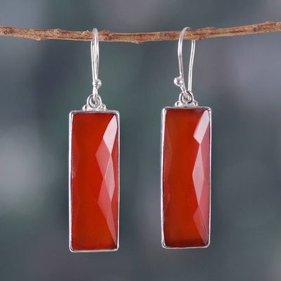 Alternate image for Natural 28-Carat Checkerboard Cut Carnelian Dangle Earrings Idol of Courage