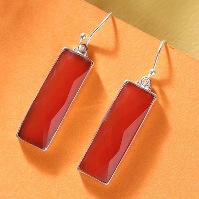 Alternate image for Natural 28-Carat Checkerboard Cut Carnelian Dangle Earrings Idol of Courage