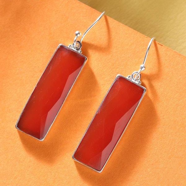 Alternate image for Natural 28-Carat Checkerboard Cut Carnelian Dangle Earrings Idol of Courage