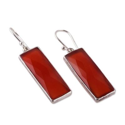Alternate image for Natural 28-Carat Checkerboard Cut Carnelian Dangle Earrings Idol of Courage