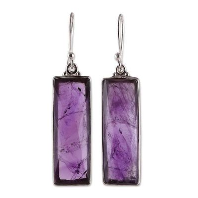 Alternate image for Faceted 28-Carat Checkerboard Cut Amethyst Dangle Earrings Idol of Wisdom