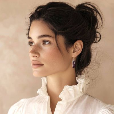 Alternate image for Faceted 28-Carat Checkerboard Cut Amethyst Dangle Earrings Idol of Wisdom