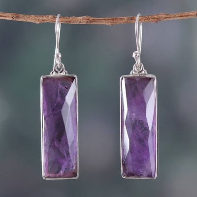 Alternate image for Faceted 28-Carat Checkerboard Cut Amethyst Dangle Earrings Idol of Wisdom