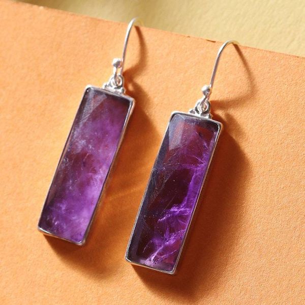 Alternate image for Faceted 28-Carat Checkerboard Cut Amethyst Dangle Earrings Idol of Wisdom