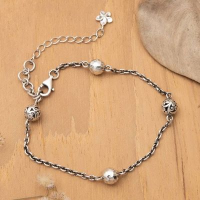 Alternate image for Silver Station Bracelet with Hammered and Swirl Orb Motifs Hammered Swirling Garden