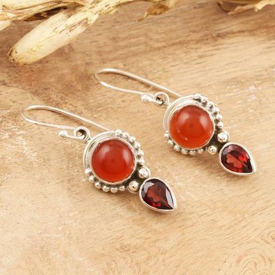 Alternate image for Sterling Silver Carnelian and Garnet Dangle Earrings India Indian Fire