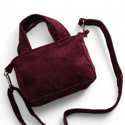 Alternate image for Burgundy Cotton Corduroy Sling Bag with Removable Strap Chic Oxblood