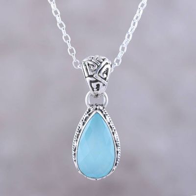 Primary image for Teardrop Chalcedony Pendant Necklace in Aqua from India Sky Mist
