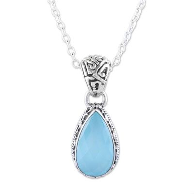 Alternate image for Teardrop Chalcedony Pendant Necklace in Aqua from India Sky Mist