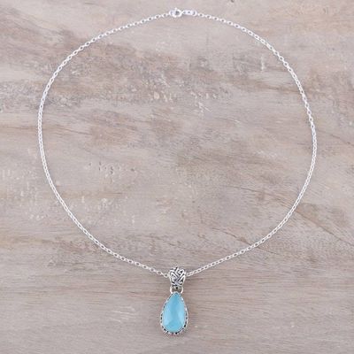 Alternate image for Teardrop Chalcedony Pendant Necklace in Aqua from India Sky Mist