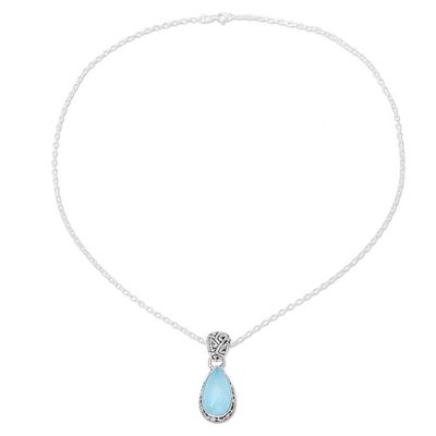 Alternate image for Teardrop Chalcedony Pendant Necklace in Aqua from India Sky Mist