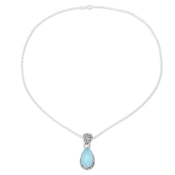 Alternate image for Teardrop Chalcedony Pendant Necklace in Aqua from India Sky Mist
