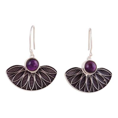 Alternate image for Hand-Painted Amethyst Sterling Silver Dangle Earrings Purple Fantasy