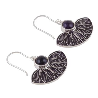Alternate image for Hand-Painted Amethyst Sterling Silver Dangle Earrings Purple Fantasy