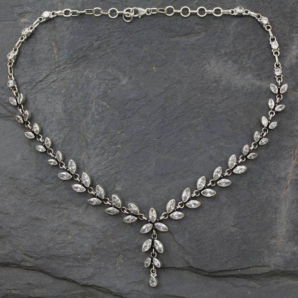Quartz Y Necklace in Sterling Silver from India with 50 Cts 'White Daffodils'