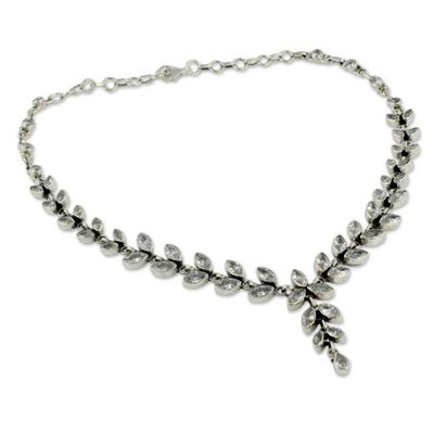 Alternate image for Quartz Y Necklace in Sterling Silver from India with 50 Cts White Daffodils