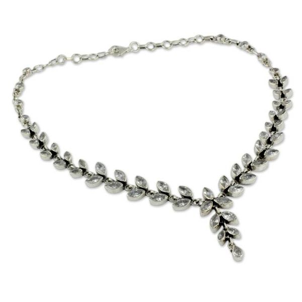 Alternate image for Quartz Y Necklace in Sterling Silver from India with 50 Cts White Daffodils