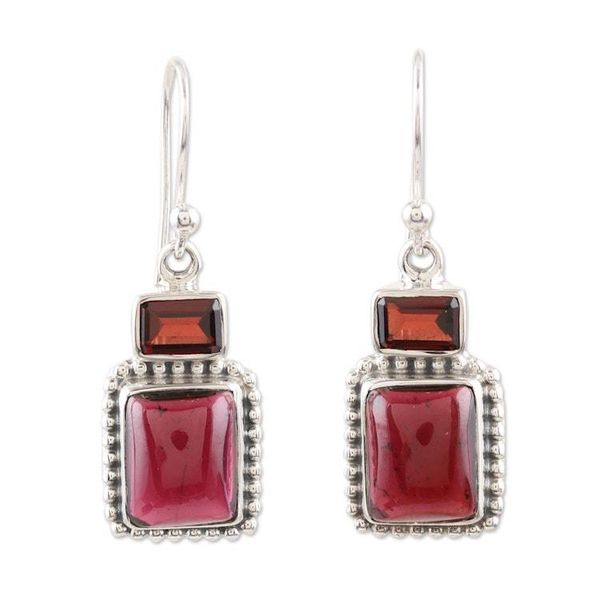 Alternate image for Indian Sterling Silver and Garnet Dangle Earrings Blissful Evening in Red