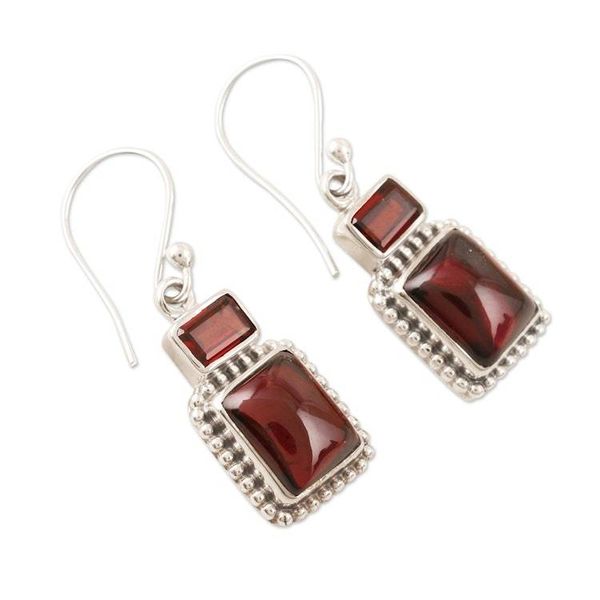 Alternate image for Indian Sterling Silver and Garnet Dangle Earrings Blissful Evening in Red
