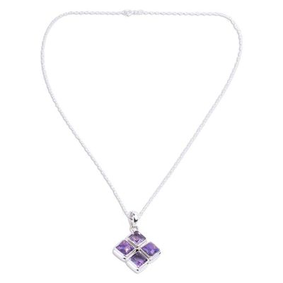 Alternate image for Handmade Amethyst and Composite Turquoise Necklace Quartered Harmony in Lilac
