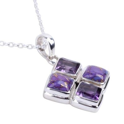 Alternate image for Handmade Amethyst and Composite Turquoise Necklace Quartered Harmony in Lilac