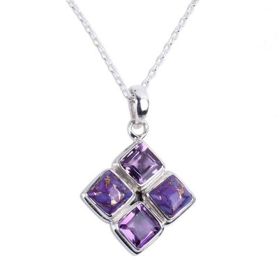 Alternate image for Handmade Amethyst and Composite Turquoise Necklace Quartered Harmony in Lilac