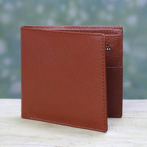 Alternate image for Mens Lined Leather Wallet in Russet Brown from India Russet Minimalist