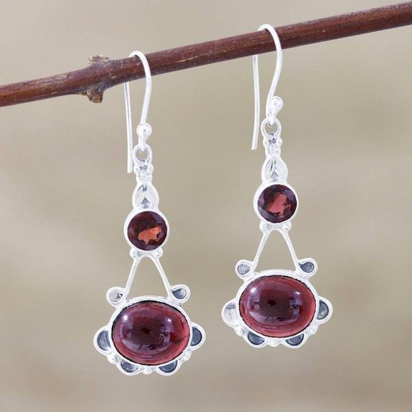 Alternate image for Garnet Blossom Sterling Silver Dangle Earrings Blossoming Garnet