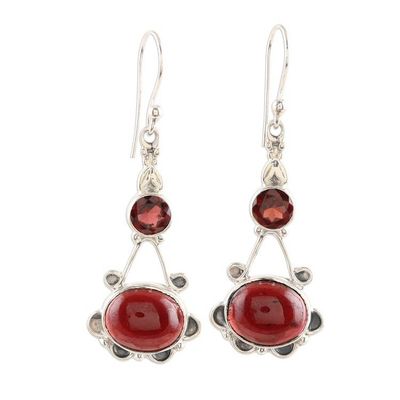 Alternate image for Garnet Blossom Sterling Silver Dangle Earrings Blossoming Garnet