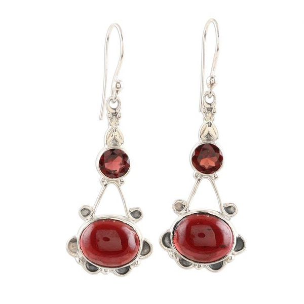 Alternate image for Garnet Blossom Sterling Silver Dangle Earrings Blossoming Garnet