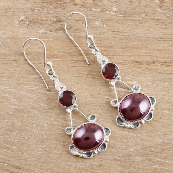 Alternate image for Garnet Blossom Sterling Silver Dangle Earrings Blossoming Garnet