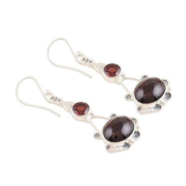 Alternate image for Garnet Blossom Sterling Silver Dangle Earrings Blossoming Garnet