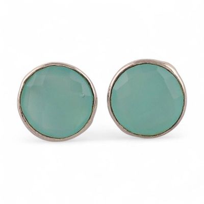 Alternate image for 4-Carat Faceted Checkerboard-Shaped Chalcedony Stud Earrings Tranquil Appeal