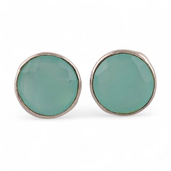 Alternate image for 4-Carat Faceted Checkerboard-Shaped Chalcedony Stud Earrings Tranquil Appeal