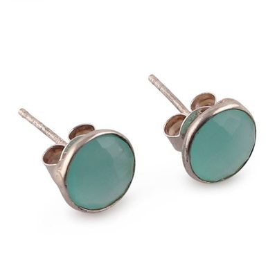 Alternate image for 4-Carat Faceted Checkerboard-Shaped Chalcedony Stud Earrings Tranquil Appeal