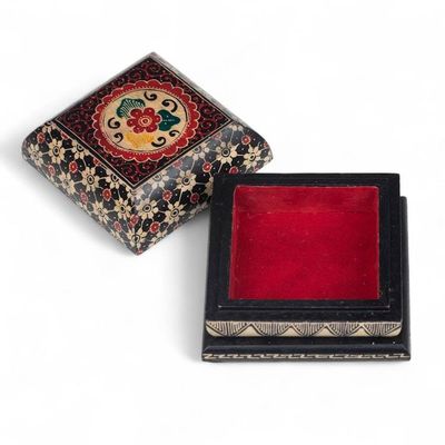 Alternate image for Floral-Themed Lined Batik Wood Jewelry Box Carved by Hand Floral Magnetism