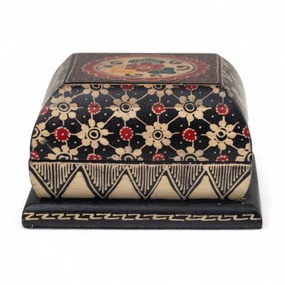 Alternate image for Floral-Themed Lined Batik Wood Jewelry Box Carved by Hand Floral Magnetism