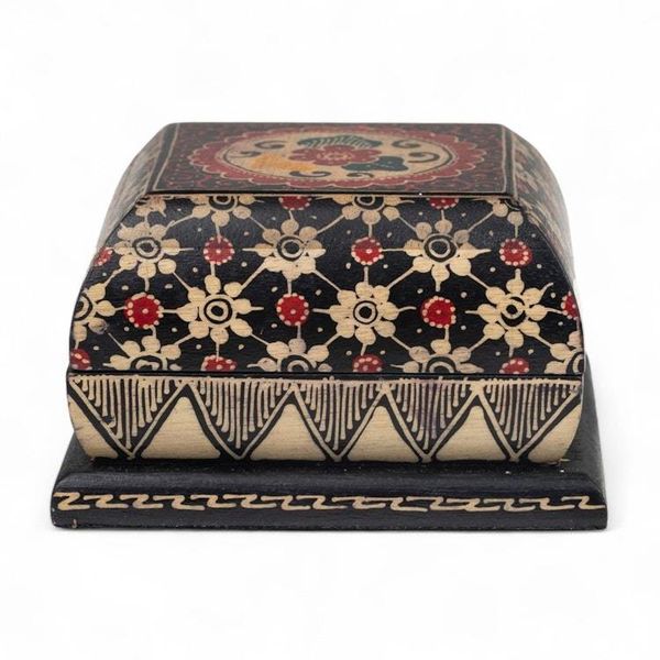 Alternate image for Floral-Themed Lined Batik Wood Jewelry Box Carved by Hand Floral Magnetism