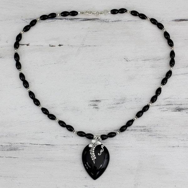 Alternate image for Fair Trade Sterling Silver and Onyx Necklace Midnight Blush