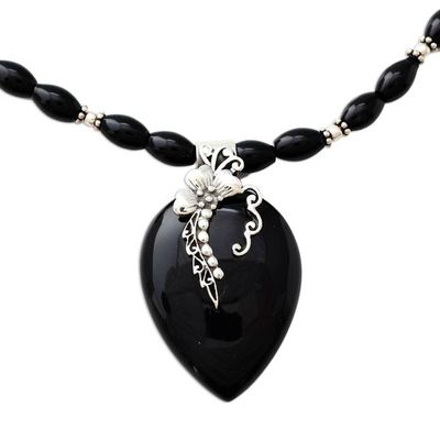 Alternate image for Fair Trade Sterling Silver and Onyx Necklace Midnight Blush