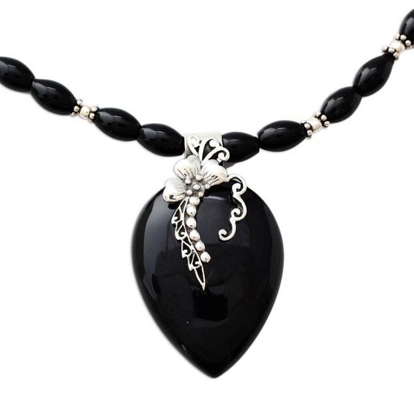 Alternate image for Fair Trade Sterling Silver and Onyx Necklace Midnight Blush