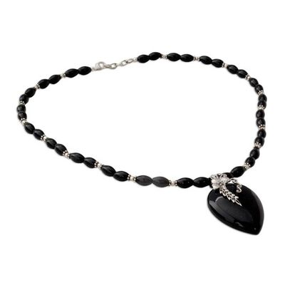 Alternate image for Fair Trade Sterling Silver and Onyx Necklace Midnight Blush