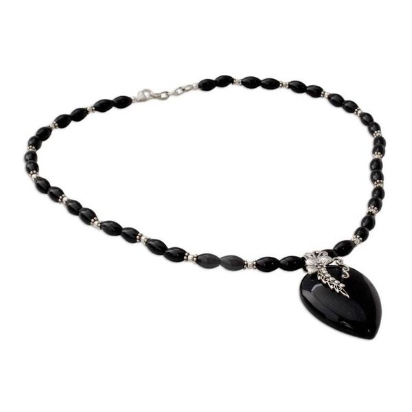 Alternate image for Fair Trade Sterling Silver and Onyx Necklace Midnight Blush