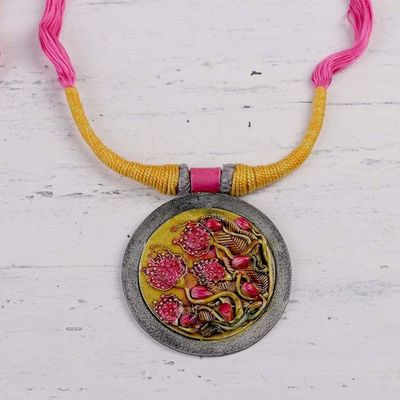 Alternate image for Floral Ceramic and Cotton Pendant Necklace from India Water Blossoms