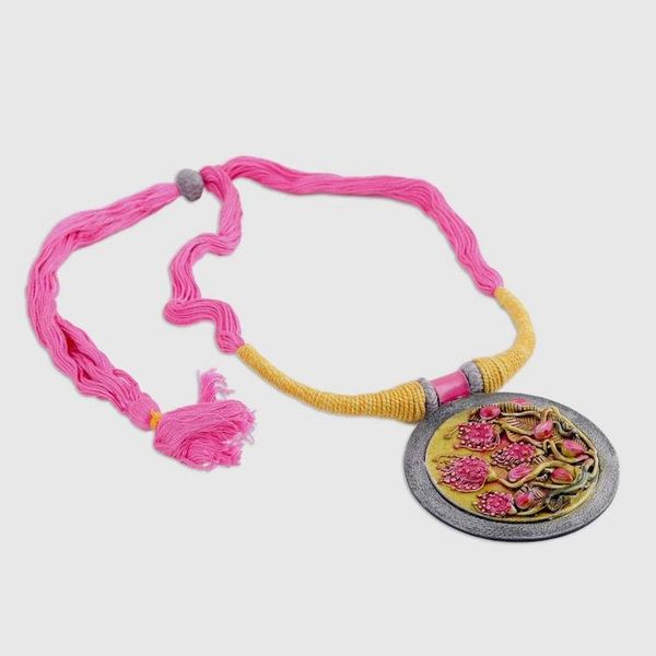 Alternate image for Floral Ceramic and Cotton Pendant Necklace from India Water Blossoms